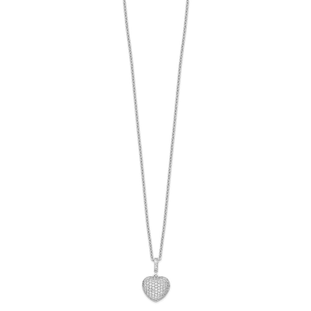 Brilliant Embers Sterling Silver Rhodium-plated 74 Stone 18 inch Micro PavÇ CZ Heart Necklace with 2 Inch Extender