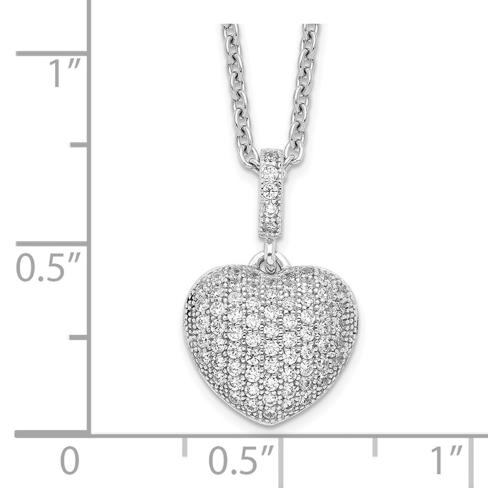 Brilliant Embers Sterling Silver Rhodium-plated 74 Stone 18 inch Micro PavÇ CZ Heart Necklace with 2 Inch Extender