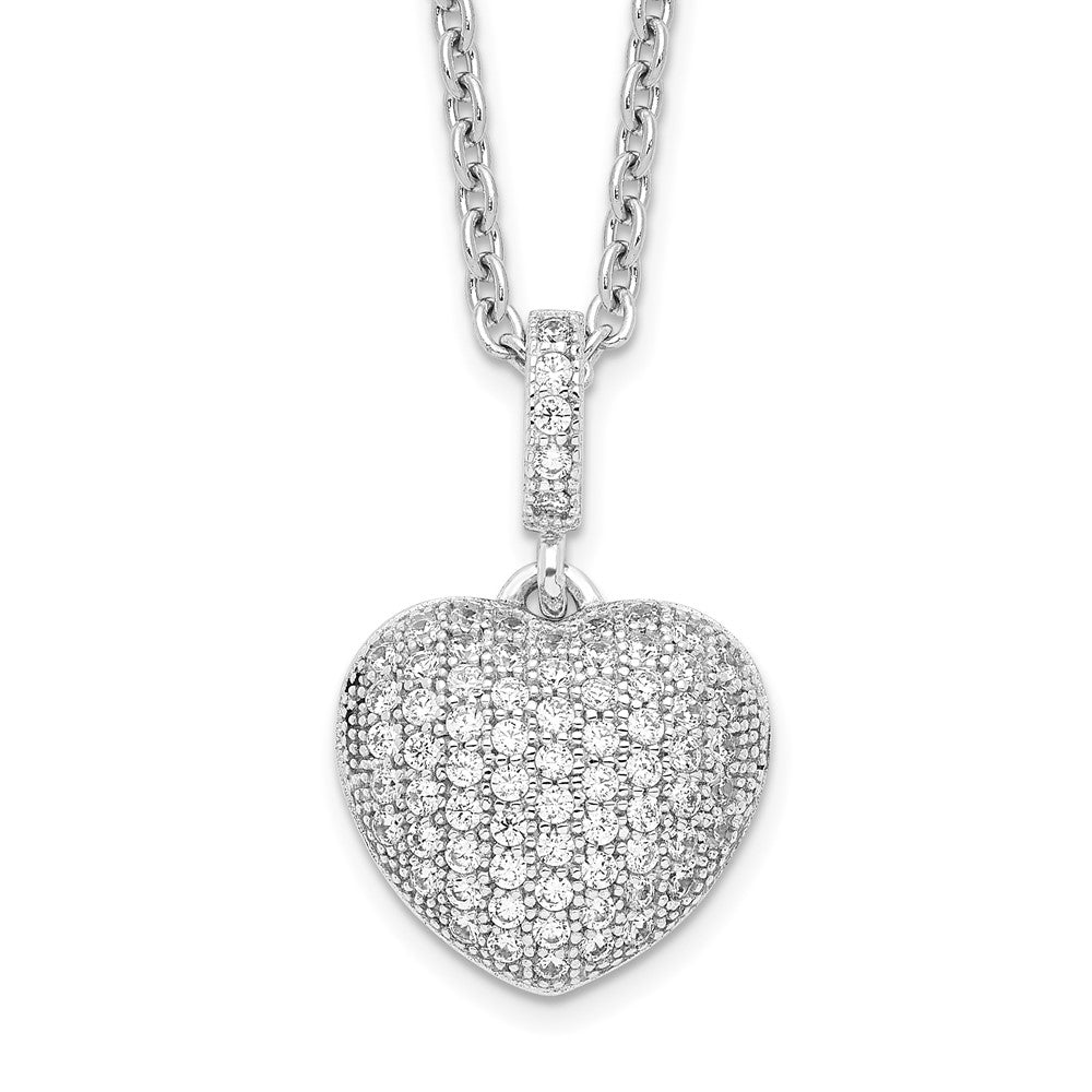 Brilliant Embers Sterling Silver Rhodium-plated 74 Stone 18 inch Micro PavÇ CZ Heart Necklace with 2 Inch Extender