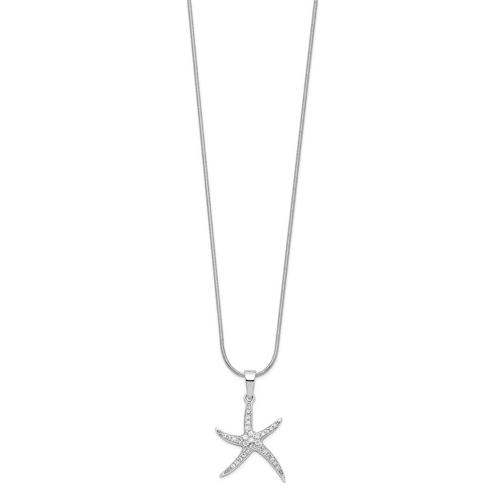 Brilliant Embers Sterling Silver Rhodium-plated 31 Stone 18 inch Micro PavÇ CZ Starfish Necklace with 2 Inch Extender