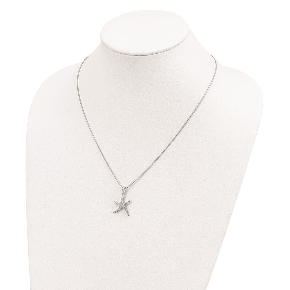 Brilliant Embers Sterling Silver Rhodium-plated 31 Stone 18 inch Micro PavÇ CZ Starfish Necklace with 2 Inch Extender