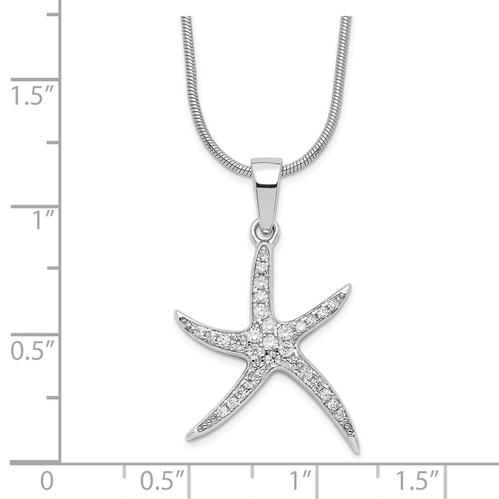 Brilliant Embers Sterling Silver Rhodium-plated 31 Stone 18 inch Micro PavÇ CZ Starfish Necklace with 2 Inch Extender