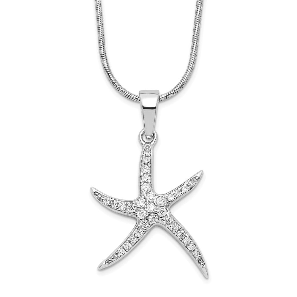 Brilliant Embers Sterling Silver Rhodium-plated 31 Stone 18 inch Micro PavÇ CZ Starfish Necklace with 2 Inch Extender