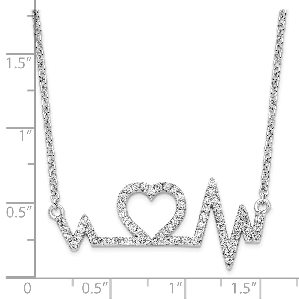 Brilliant Embers Sterling Silver Rhodium-plated 64 Stone 15.75 inch Micro PavÇ CZ Heart Necklace with 2 Inch Extender