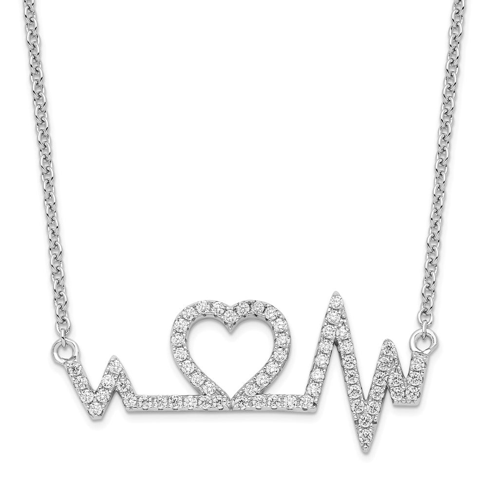 Brilliant Embers Sterling Silver Rhodium-plated 64 Stone 15.75 inch Micro PavÇ CZ Heart Necklace with 2 Inch Extender