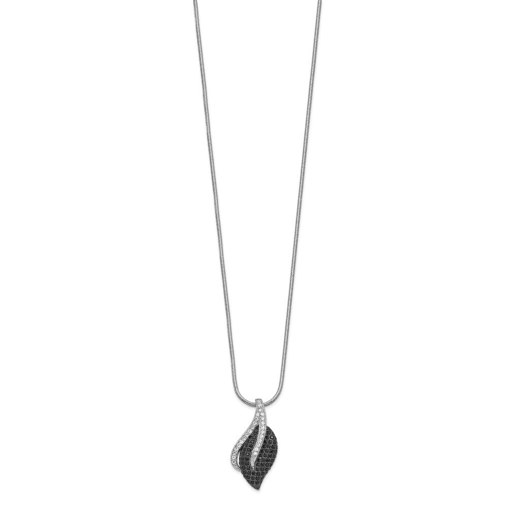 Brilliant Embers Sterling Silver Rhodium-plated 103 Stone 18 inch Black Spinel Micro PavÇ CZ Leaf Necklace with 2 Inch Ext...