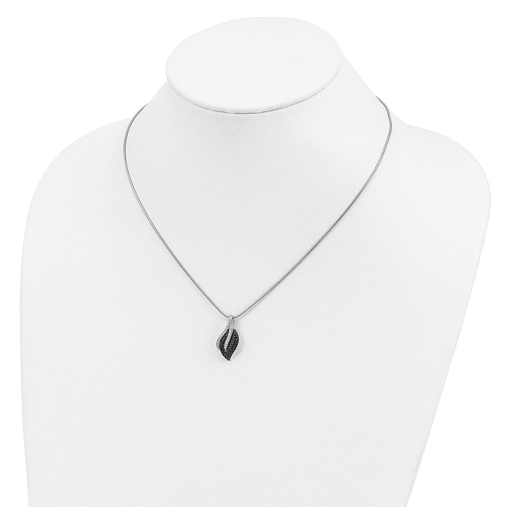 Brilliant Embers Sterling Silver Rhodium-plated 103 Stone 18 inch Black Spinel Micro PavÇ CZ Leaf Necklace with 2 Inch Ext...