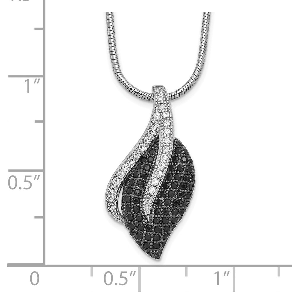 Brilliant Embers Sterling Silver Rhodium-plated 103 Stone 18 inch Black Spinel Micro PavÇ CZ Leaf Necklace with 2 Inch Ext...