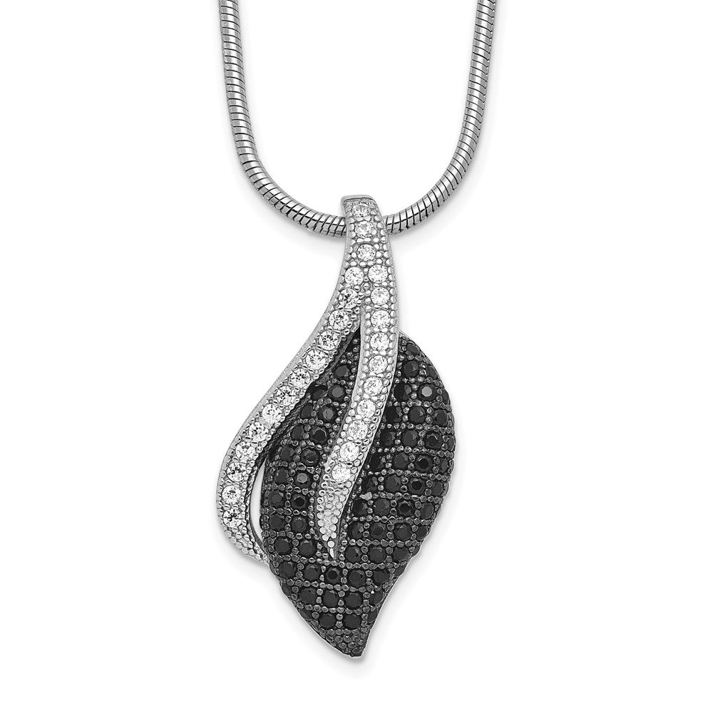 Brilliant Embers Sterling Silver Rhodium-plated 103 Stone 18 inch Black Spinel Micro PavÇ CZ Leaf Necklace with 2 Inch Ext...