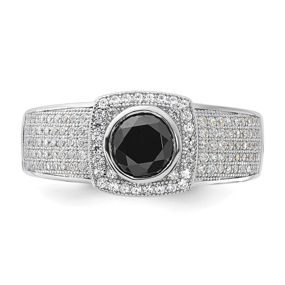 Brilliant Embers Sterling Silver Polished CZ & Black Spinel Men's Ring