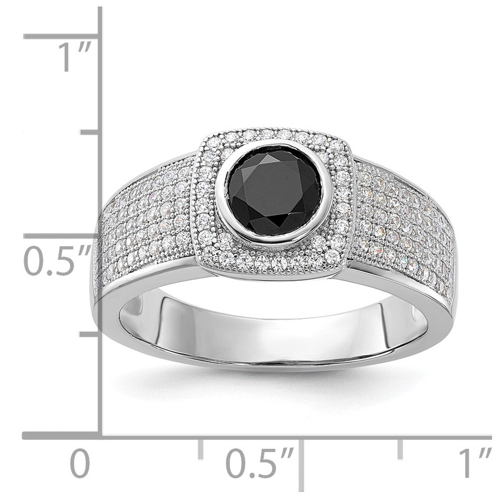 Brilliant Embers Sterling Silver Polished CZ & Black Spinel Men's Ring