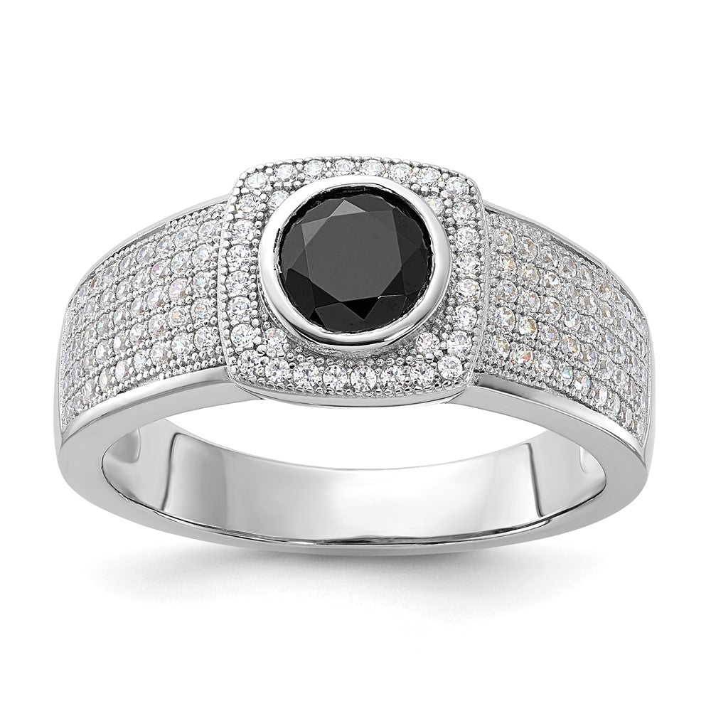 Brilliant Embers Sterling Silver Polished CZ & Black Spinel Men's Ring