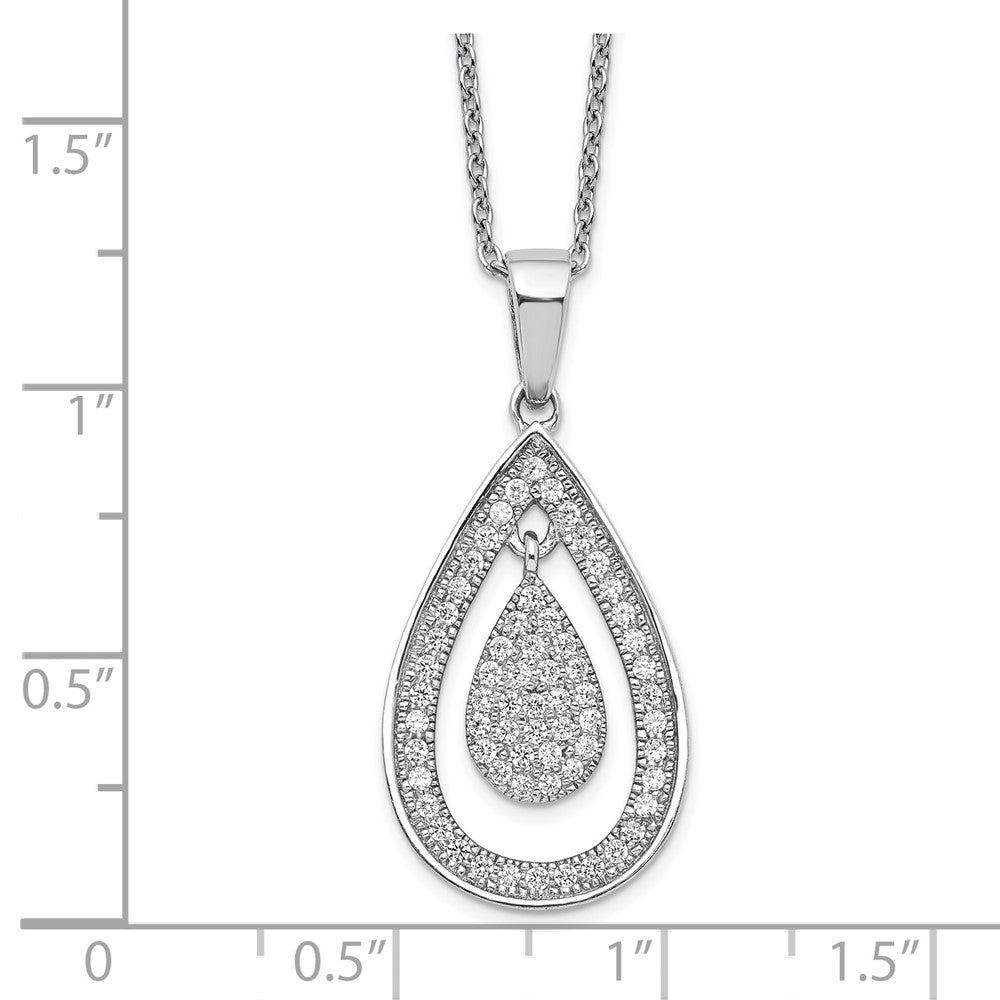 Brilliant Embers Sterling Silver Rhodium-plated 64 Stone 18 inch Micro Pav√á CZ Teardrop Necklace with 2 Inch Extender