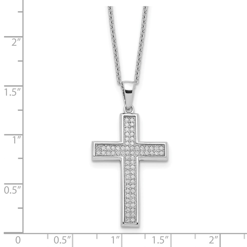 Brilliant Embers Sterling Silver Rhodium-plated 68 Stone 18 inch Micro Pav√á CZ Polished Cross Necklace with 2 Inch Extender