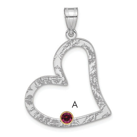 Sterling Silver/14k Bezel Crystal Family Heart Pendant QMP2/1G