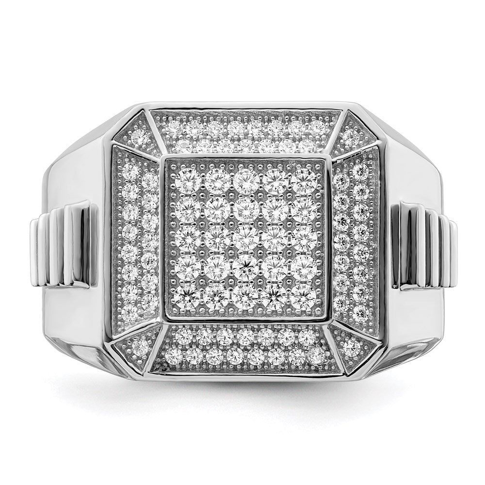 Brilliant Embers Sterling Silver Rhodium-plated 89 Stone Micro Pav√á CZ Polished Men's Ring