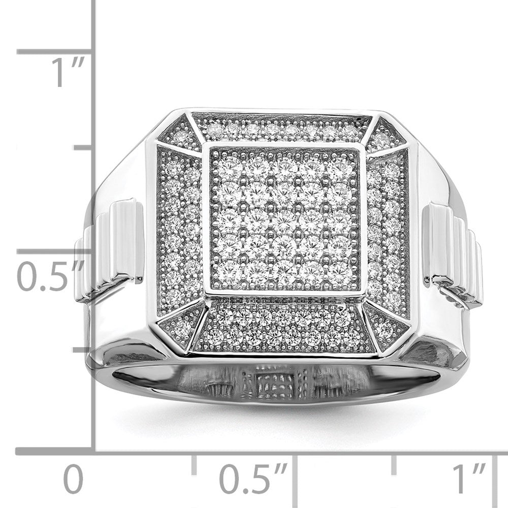 Brilliant Embers Sterling Silver Rhodium-plated 89 Stone Micro PavÇ CZ Polished Men's Ring