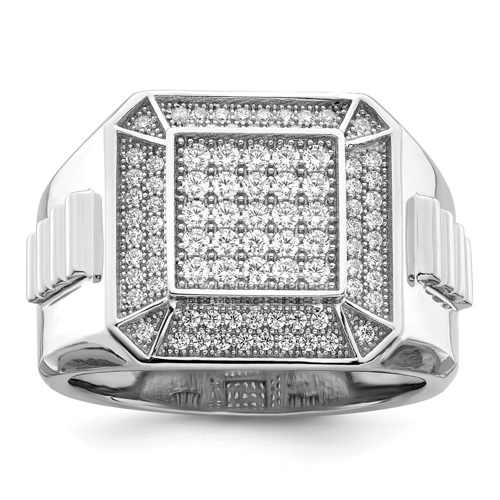 Brilliant Embers Sterling Silver Rhodium-plated 89 Stone Micro Pav√á CZ Polished Men's Ring