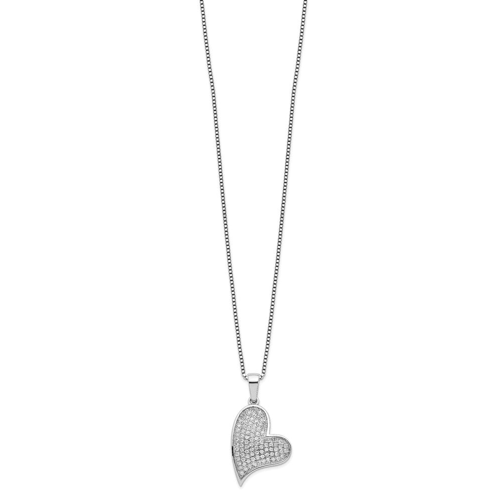 Brilliant Embers Sterling Silver Rhodium-plated 84 Stone 18 inch Micro PavÇ CZ Heart Necklace with 2 Inch Extender