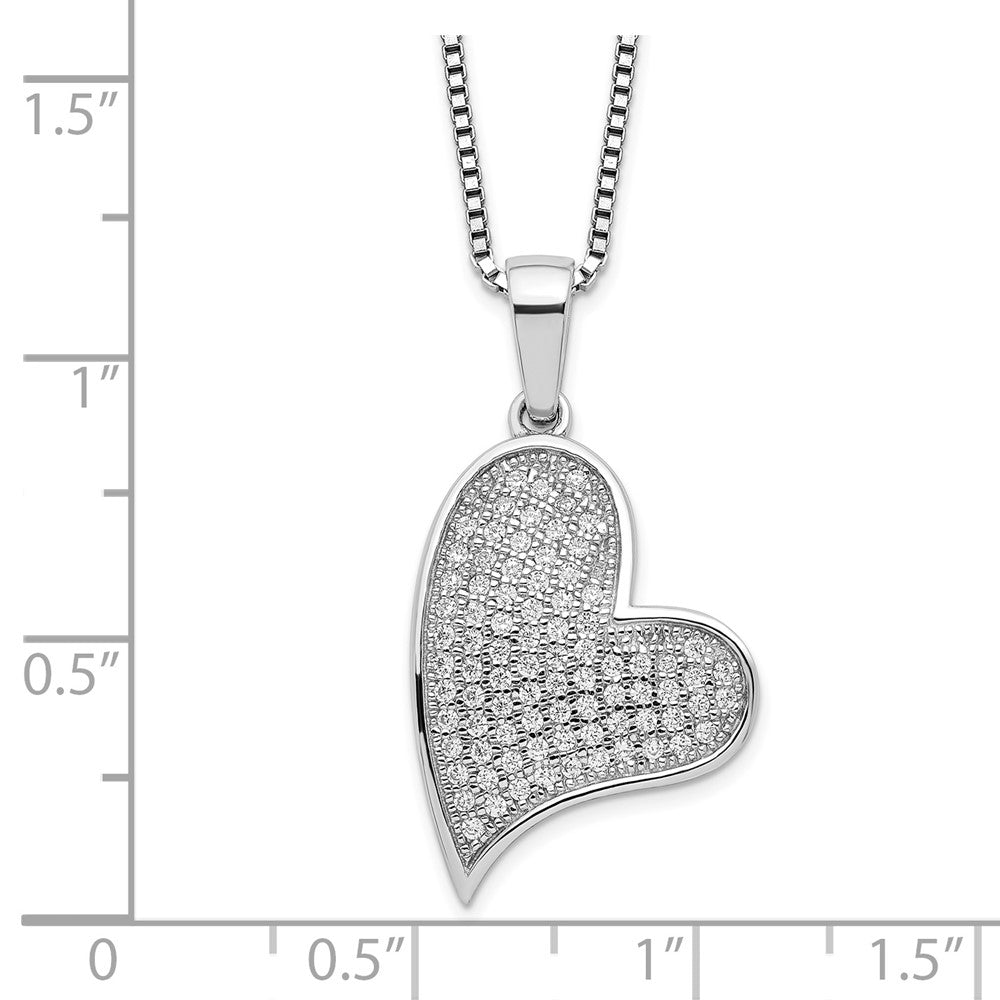 Brilliant Embers Sterling Silver Rhodium-plated 84 Stone 18 inch Micro PavÇ CZ Heart Necklace with 2 Inch Extender