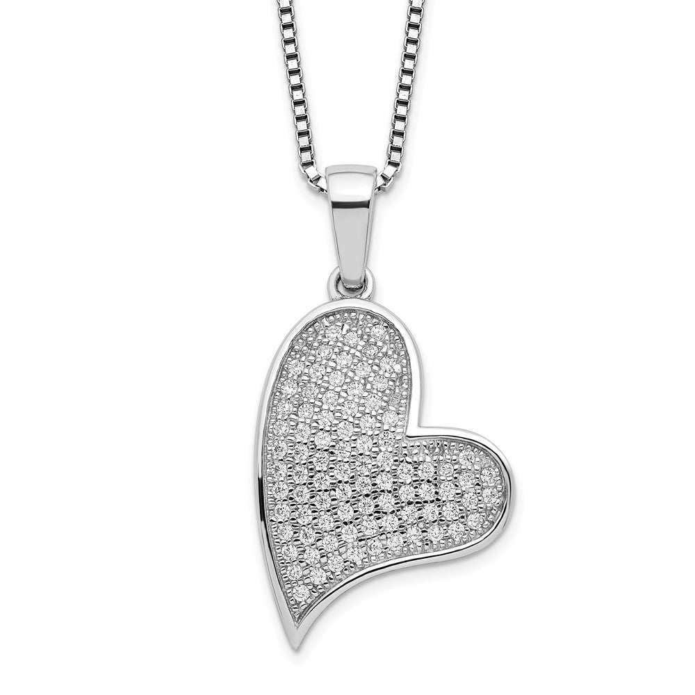 Brilliant Embers Sterling Silver Rhodium-plated 84 Stone 18 inch Micro PavÇ CZ Heart Necklace with 2 Inch Extender