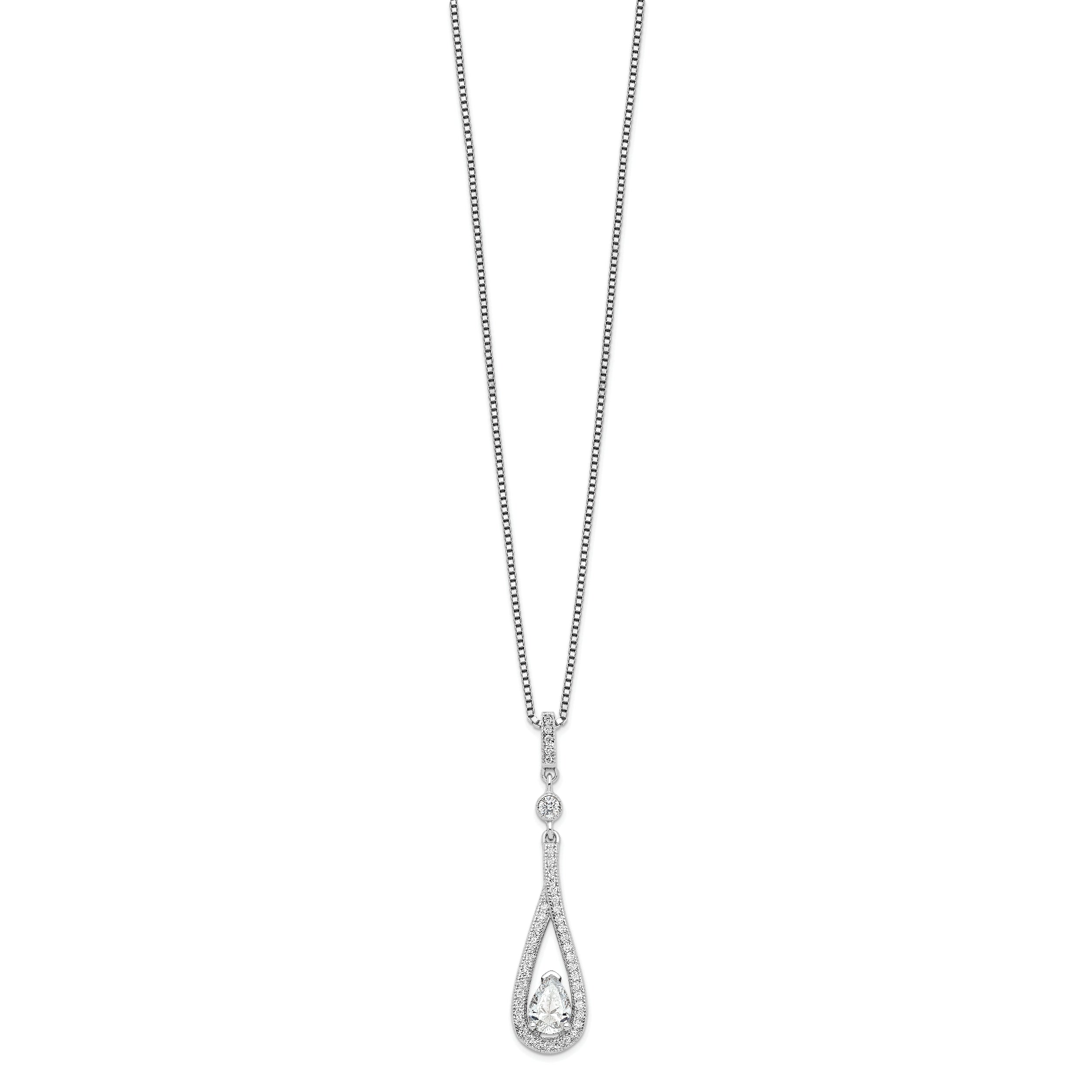 Sterling Silver & CZ Brilliant Embers Teardrop Necklace QMP389