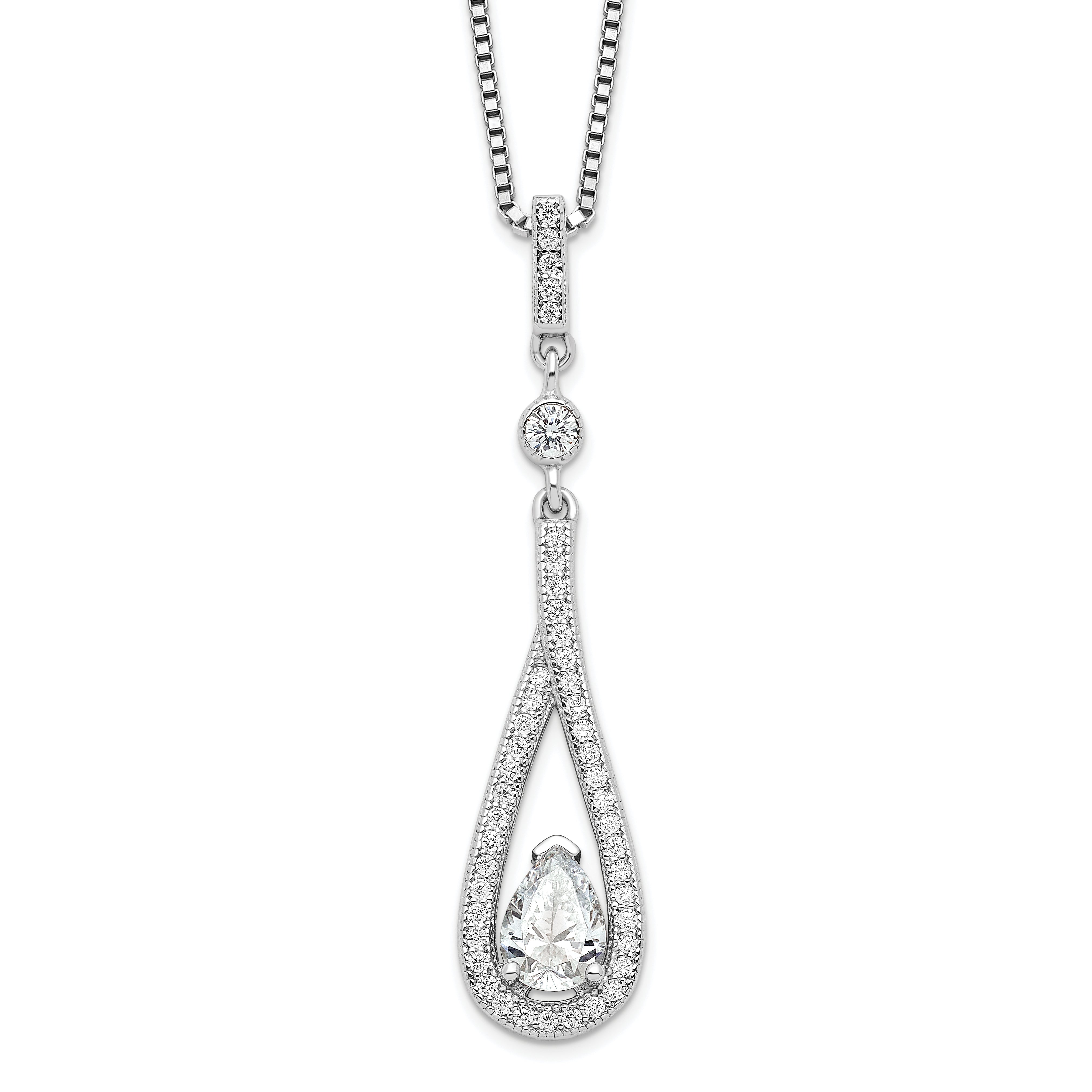 Sterling Silver & CZ Brilliant Embers Teardrop Necklace QMP389