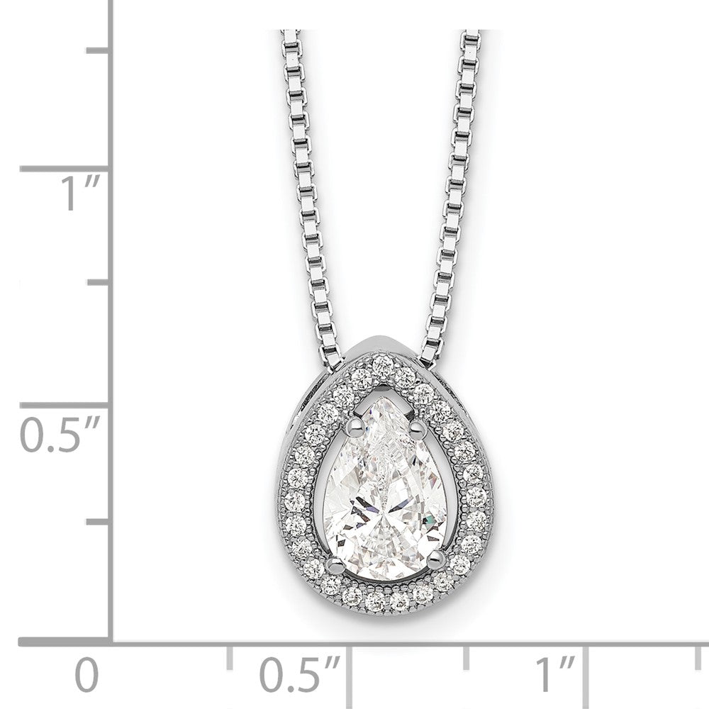 Brilliant Embers Sterling Silver Rhodium-plated 28 Stone 18 inch Halo Micro Pav√á CZ Teardrop Necklace with 2 Inch Extender