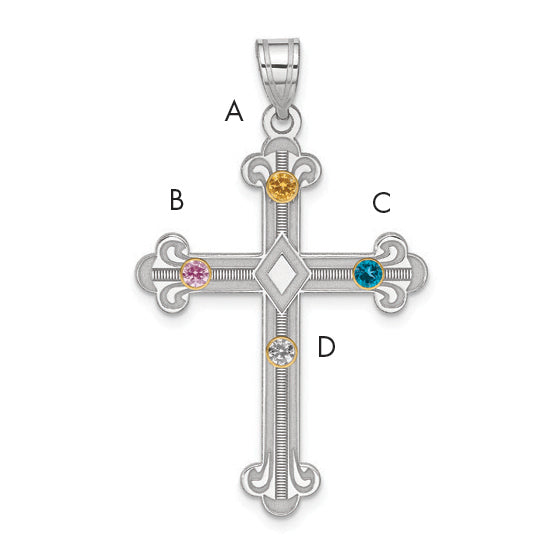 Sterling Silver/14k Bezel Crystal Family Cross Pendant QMP3/4G