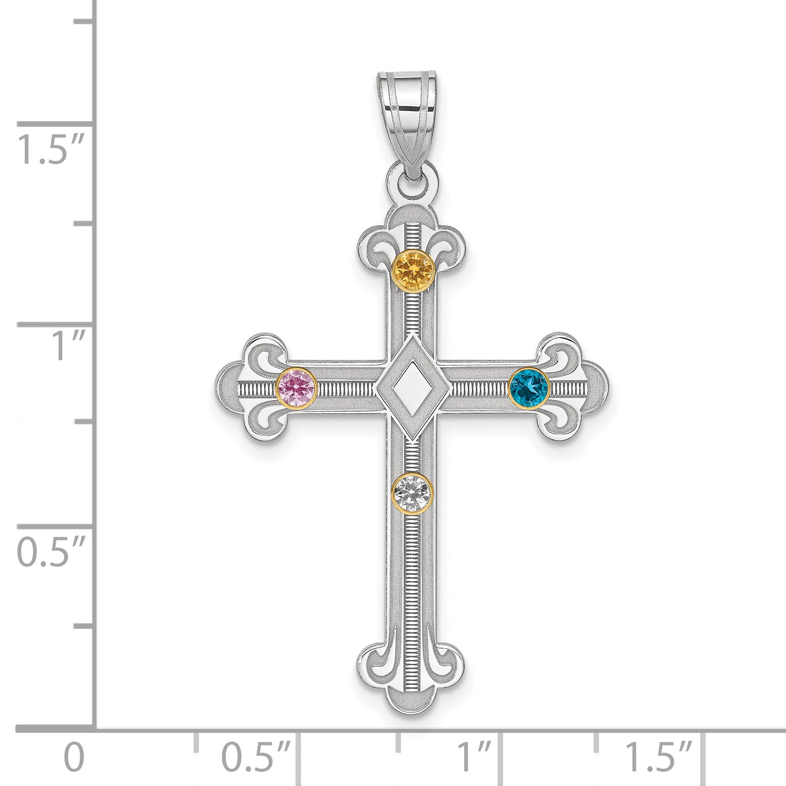 Sterling Silver/14k Bezel Crystal Family Cross Pendant QMP3/4G