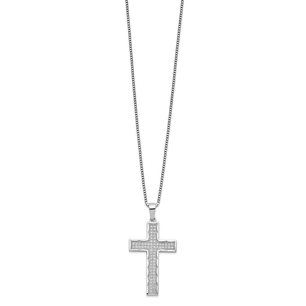 Brilliant Embers Sterling Silver Rhodium-plated 70 Stone 18 inch Micro PavÇ CZ Cross Necklace with 2 Inch Extender