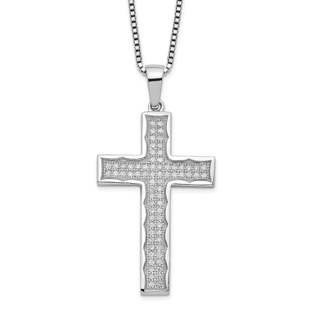 Brilliant Embers Sterling Silver Rhodium-plated 70 Stone 18 inch Micro PavÇ CZ Cross Necklace with 2 Inch Extender