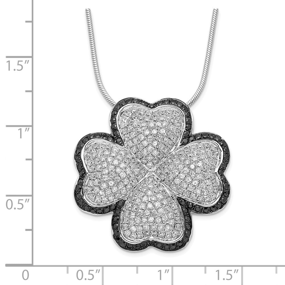 Sterling Silver Black & Clear CZ Brilliant Embers Four Leaf Clover Necklace