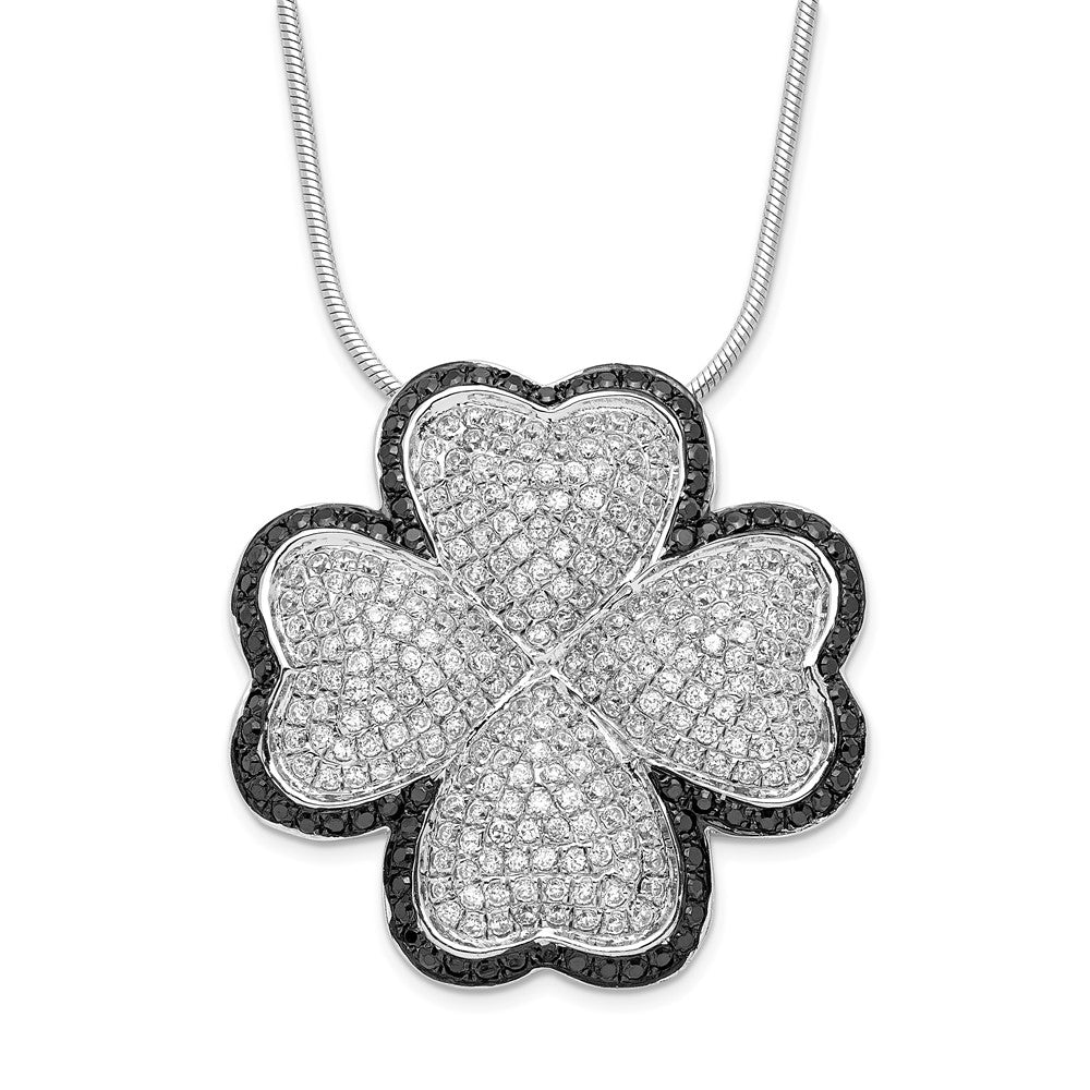 Sterling Silver Black & Clear CZ Brilliant Embers Four Leaf Clover Necklace