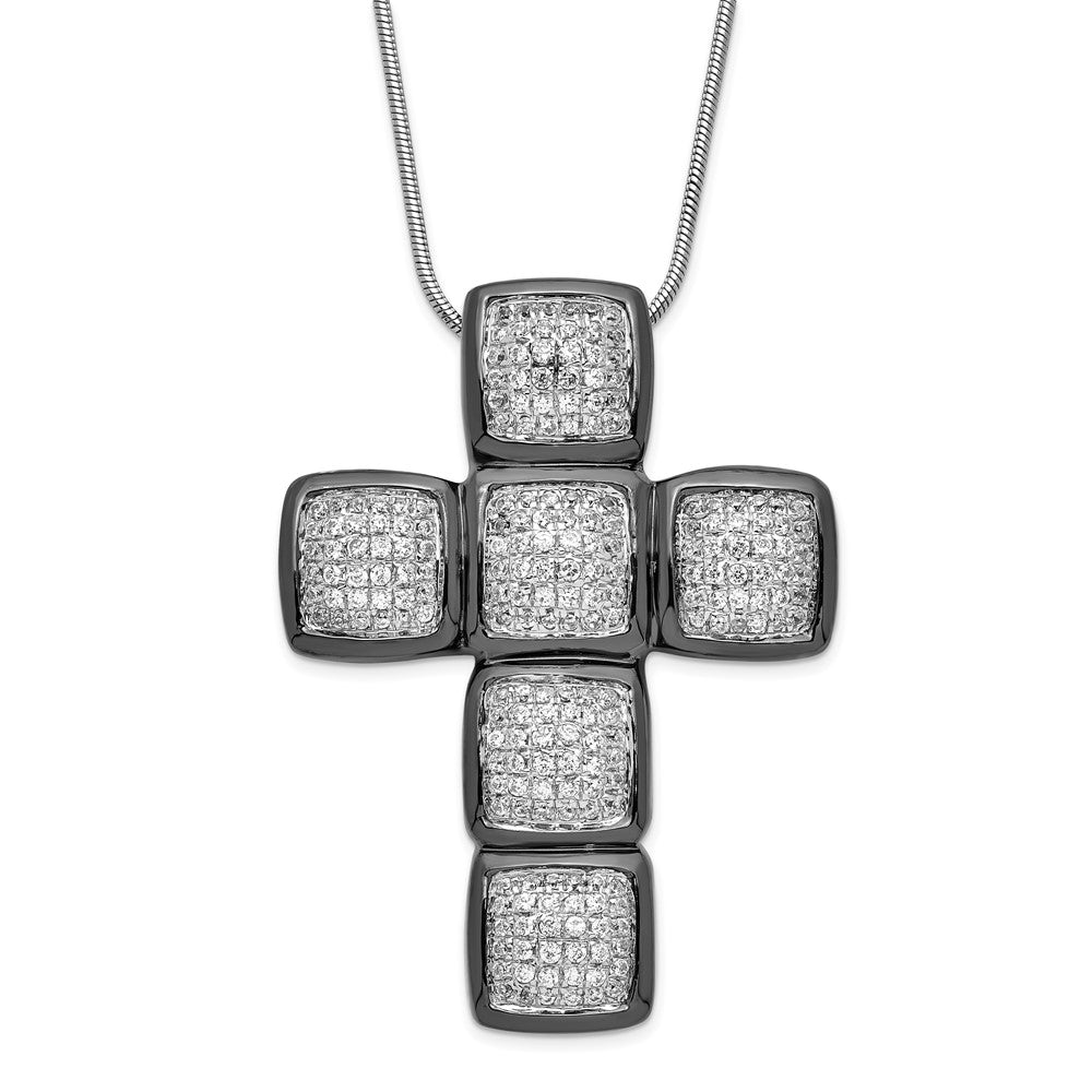 Sterling Silver w/ Black Rhodium & CZ Brilliant Embers Cross Necklace