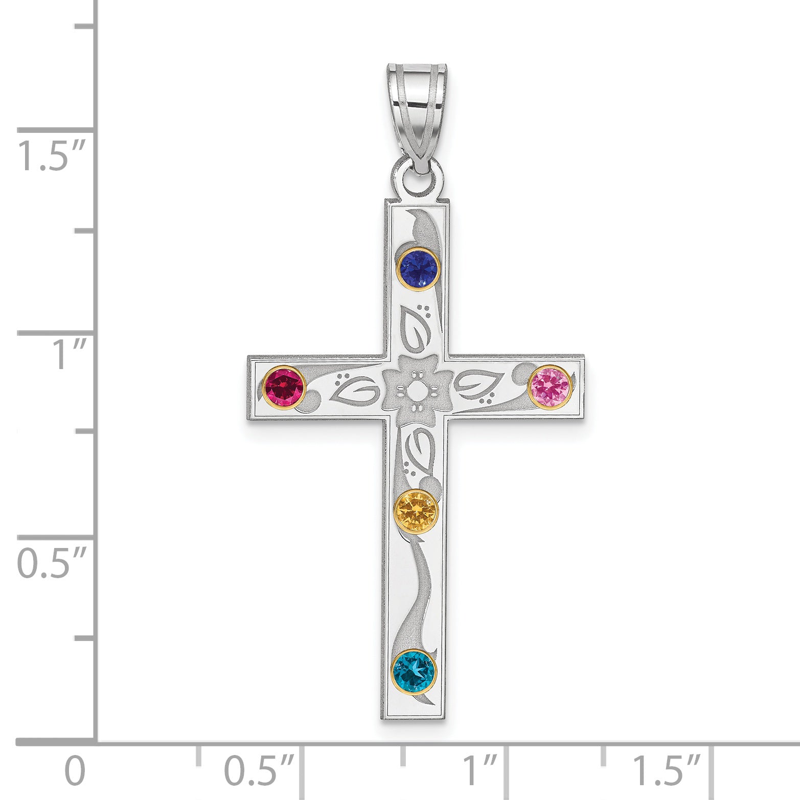 Sterling Silver/14k Bezel Crystal Family Cross Pendant QMP4/5G