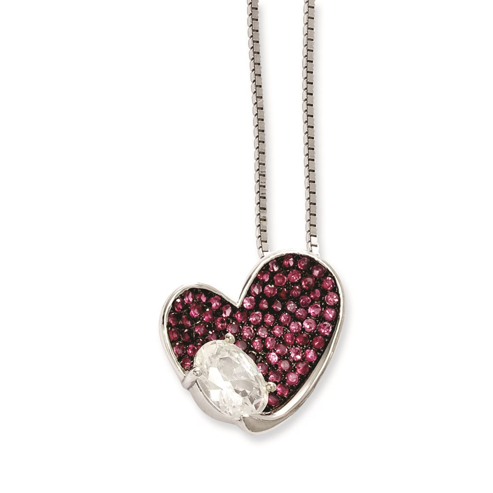 Sterling Silver & CZ Brilliant Embers Pink Heart Necklace