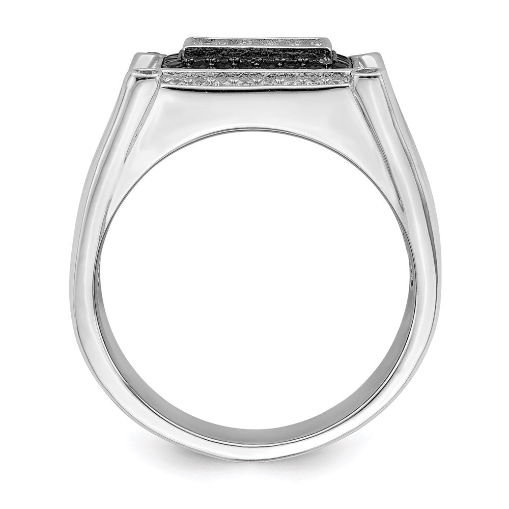 Brilliant Embers Sterling Silver Rhodium-plated 113 Stone Micro Pav√á CZ Black and White Men's Ring