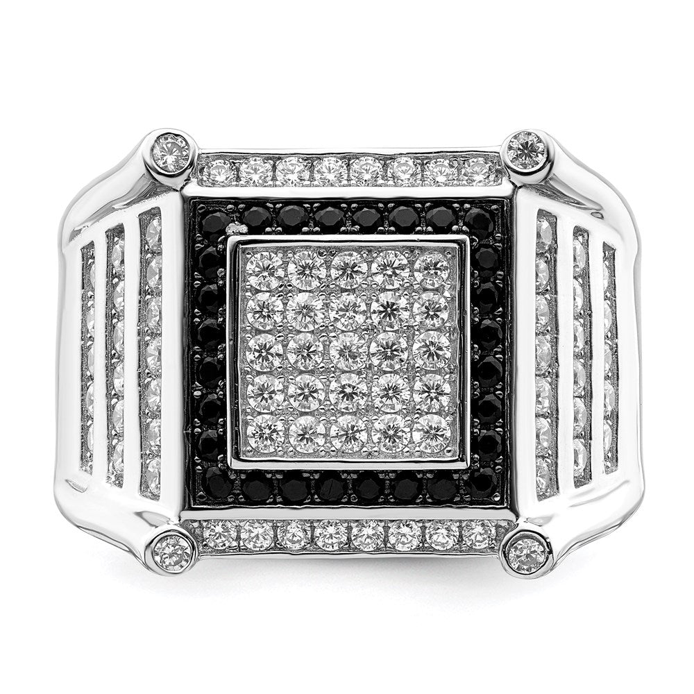 Brilliant Embers Sterling Silver Rhodium-plated 113 Stone Micro Pav√á CZ Black and White Men's Ring