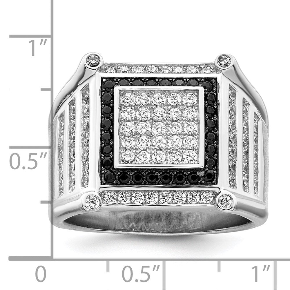 Brilliant Embers Sterling Silver Rhodium-plated 113 Stone Micro Pav√á CZ Black and White Men's Ring