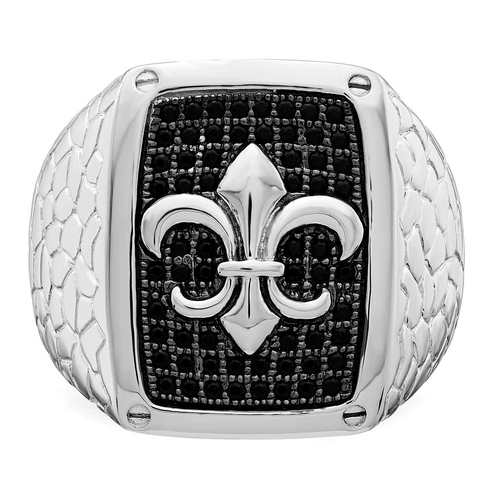 Brilliant Embers Sterling Silver Rhodium-plated 62 Stone Black Micro PavÇ CZ Fleur De Lis Men's Ring