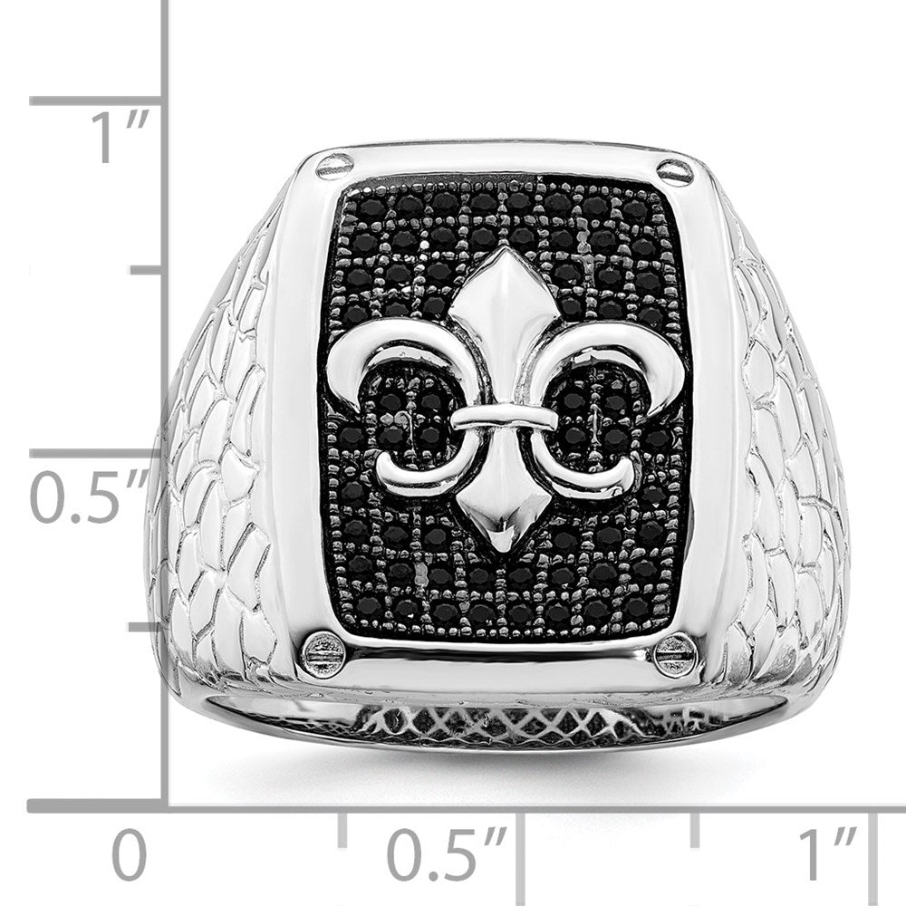 Brilliant Embers Sterling Silver Rhodium-plated 62 Stone Black Micro PavÇ CZ Fleur De Lis Men's Ring