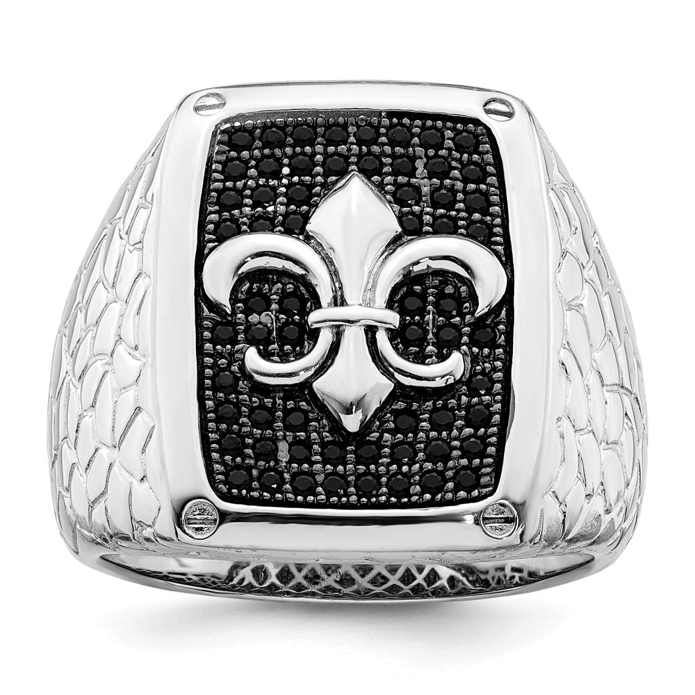 Brilliant Embers Sterling Silver Rhodium-plated 62 Stone Black Micro Pav√á CZ Fleur De Lis Men's Ring