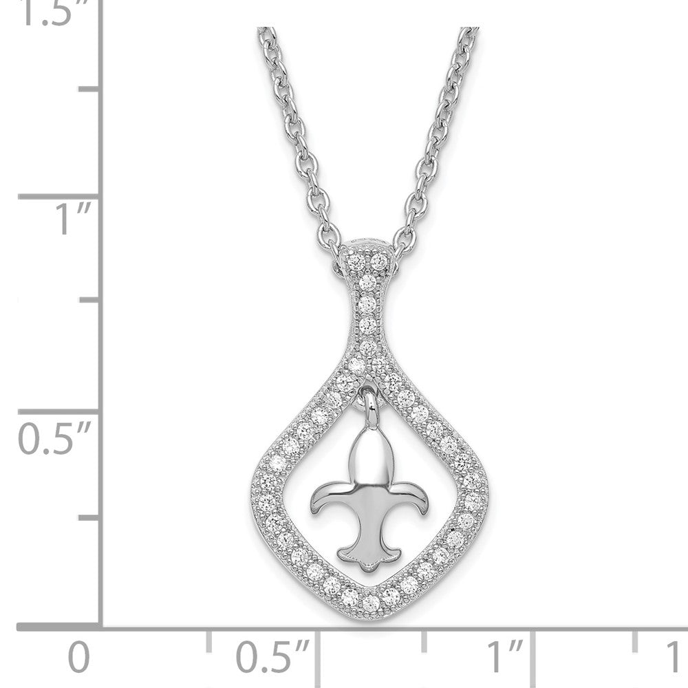 Sterling Silver & CZ Brilliant Embers Fleur de Lis w/ 2in ext Necklace