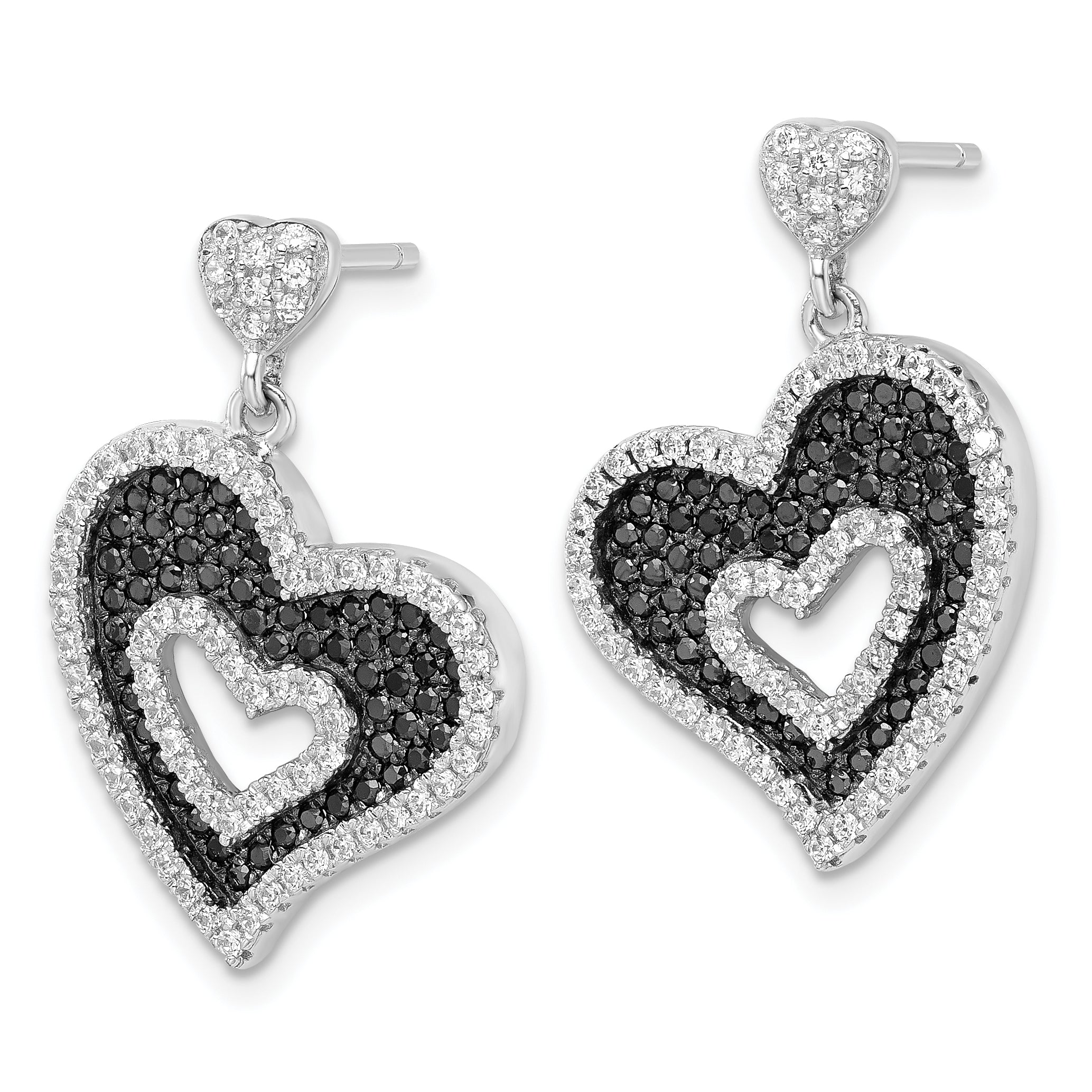 Sterling Silver & CZ Brilliant Embers Heart Dangle Post Earrings QMP705