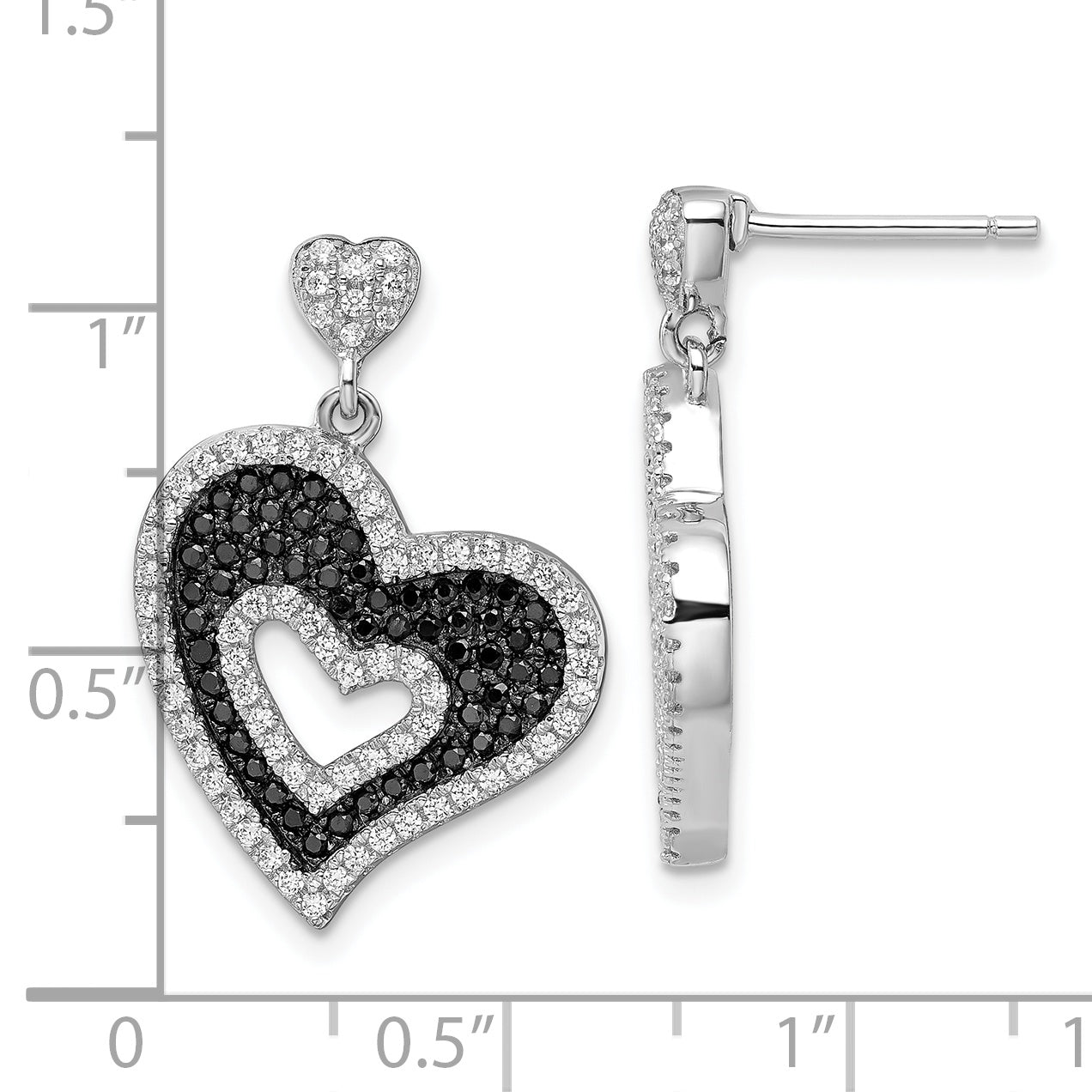 Sterling Silver & CZ Brilliant Embers Heart Dangle Post Earrings QMP705