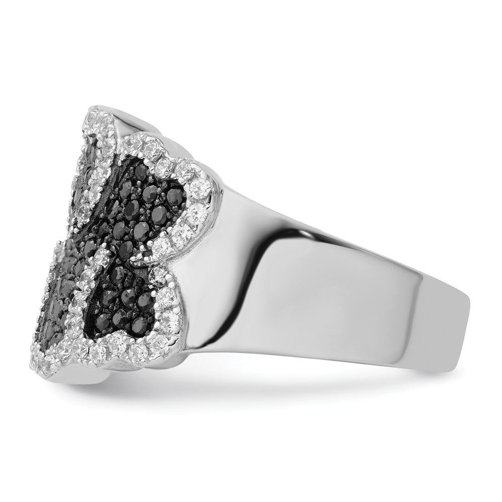 Sterling Silver Black & Clear CZ Brilliant Embers Multiple Hearts Ring