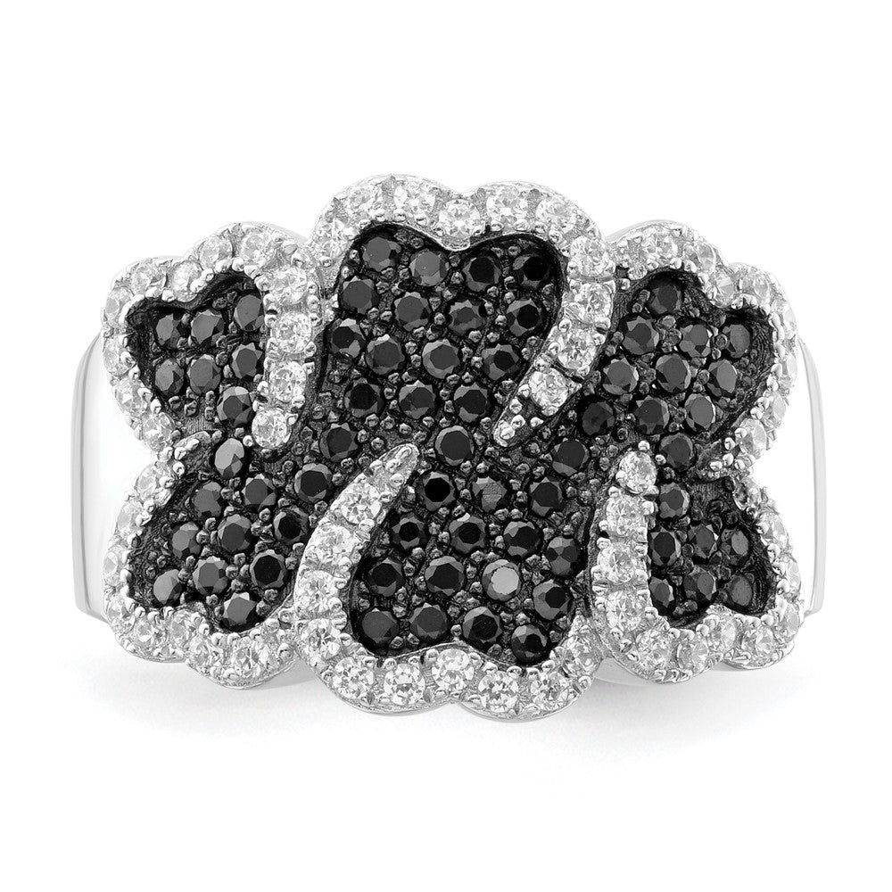 Sterling Silver Black & Clear CZ Brilliant Embers Multiple Hearts Ring