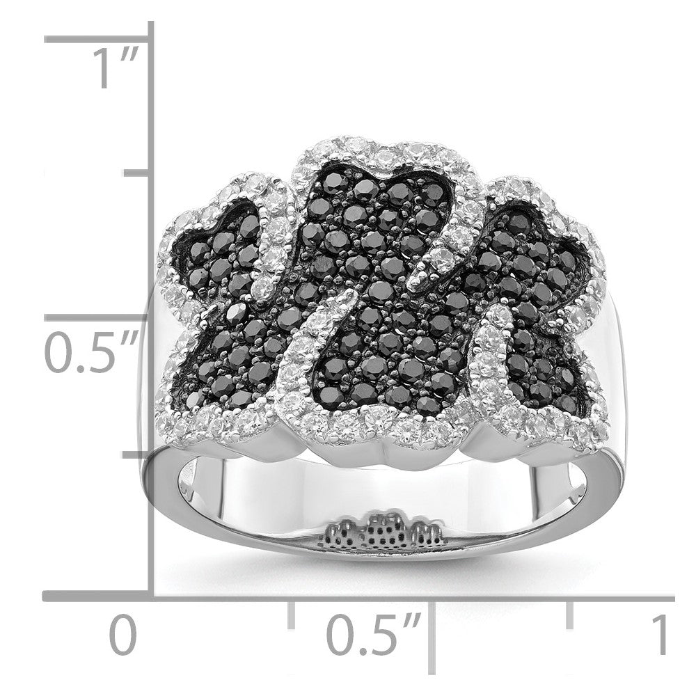 Sterling Silver Black & Clear CZ Brilliant Embers Multiple Hearts Ring