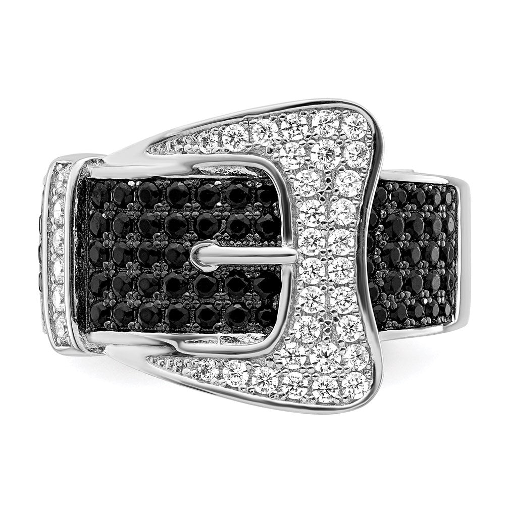 Brilliant Embers Sterling Silver Rhodium-plated 109 Stone Micro PavÇ Black and White CZ Buckle Ring